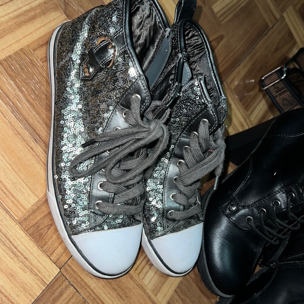 Shiny classic shoes grey white and charcoal
